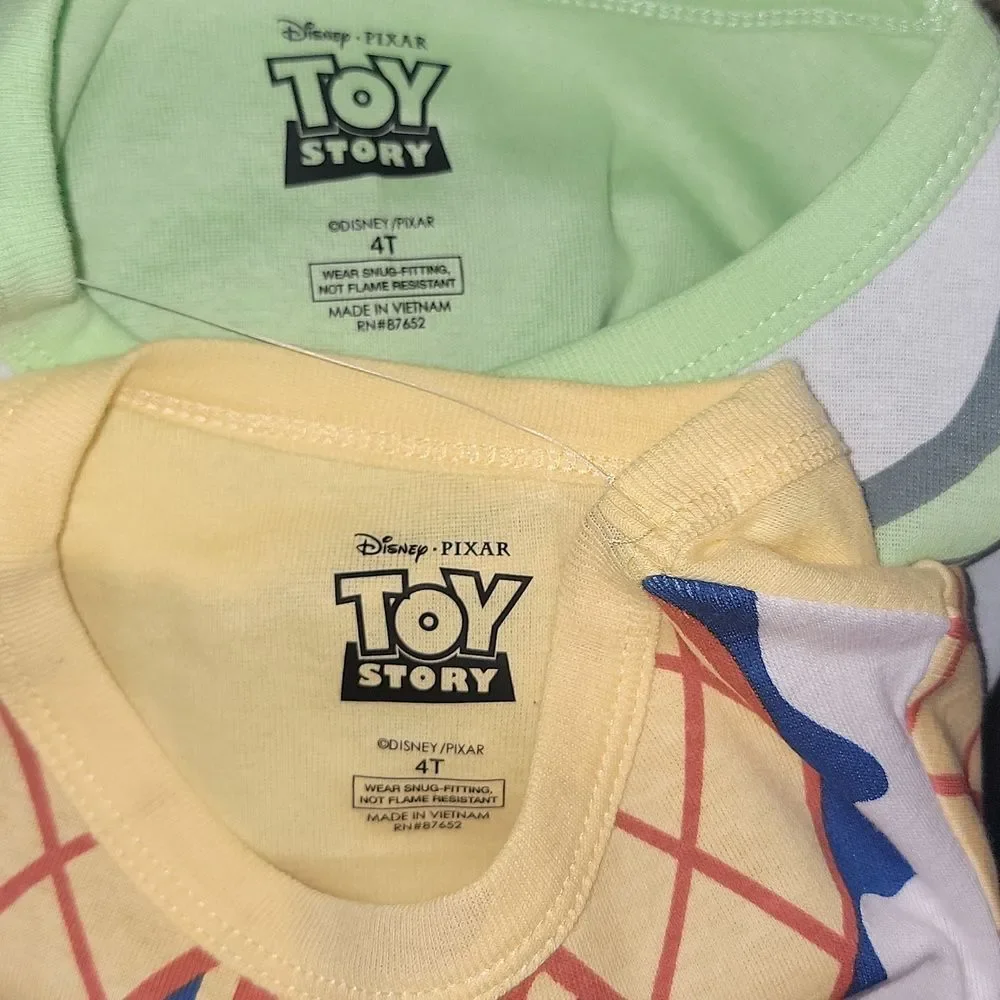 New Toy Story Woody & Buzz Snug Fit Cotton Cartoon 4 Piece Kids Pajama Set Sz 4T